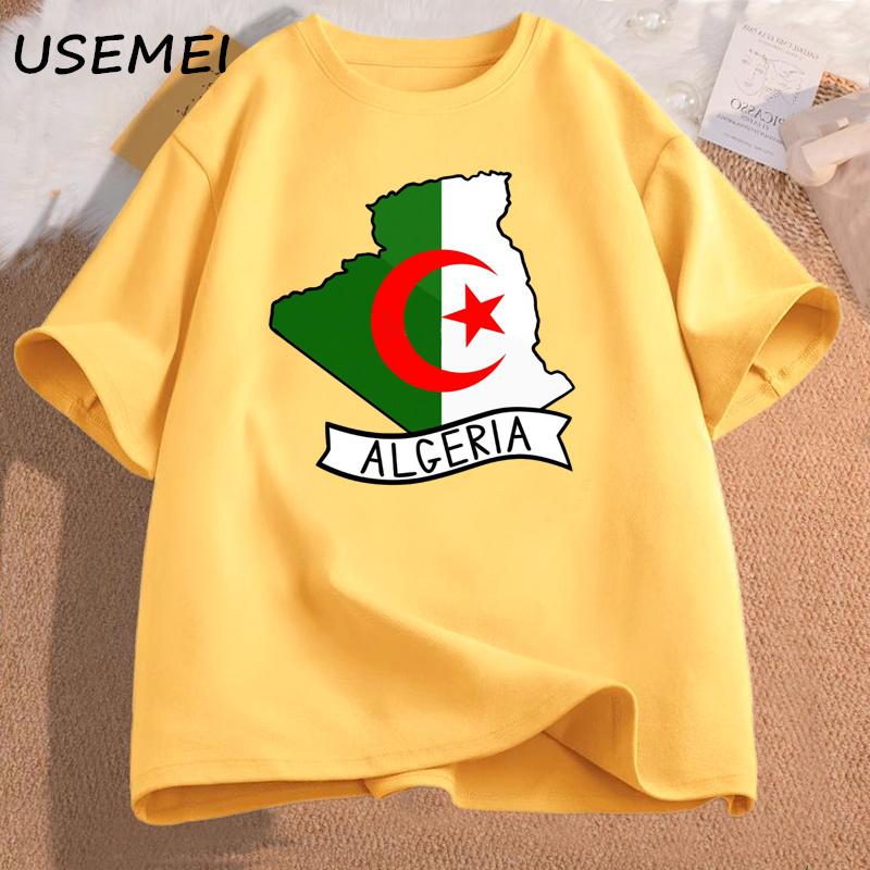 Algeria Flag Map T Shirt Algeria Trip Algerian T-Shirt O Neck Graphic Tees Men Cotton Short Sleeves T Shirt Man Clothes S жёлтый