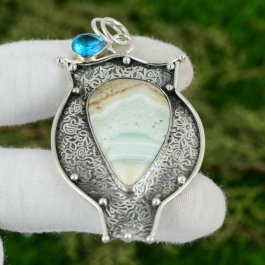 925 Silver Blue Rhodochrosite Gemstone Heart Chakra Anniversary Pendant Jewelry