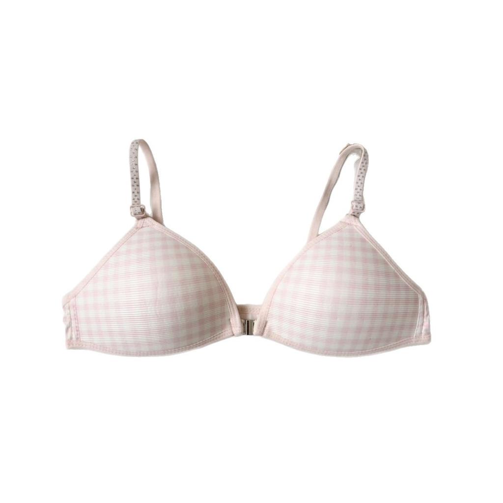 Japanese girls plaid contrasting color front buckle underwear women's no steel ring small breasts gather and show big upper support sub-breasts bra