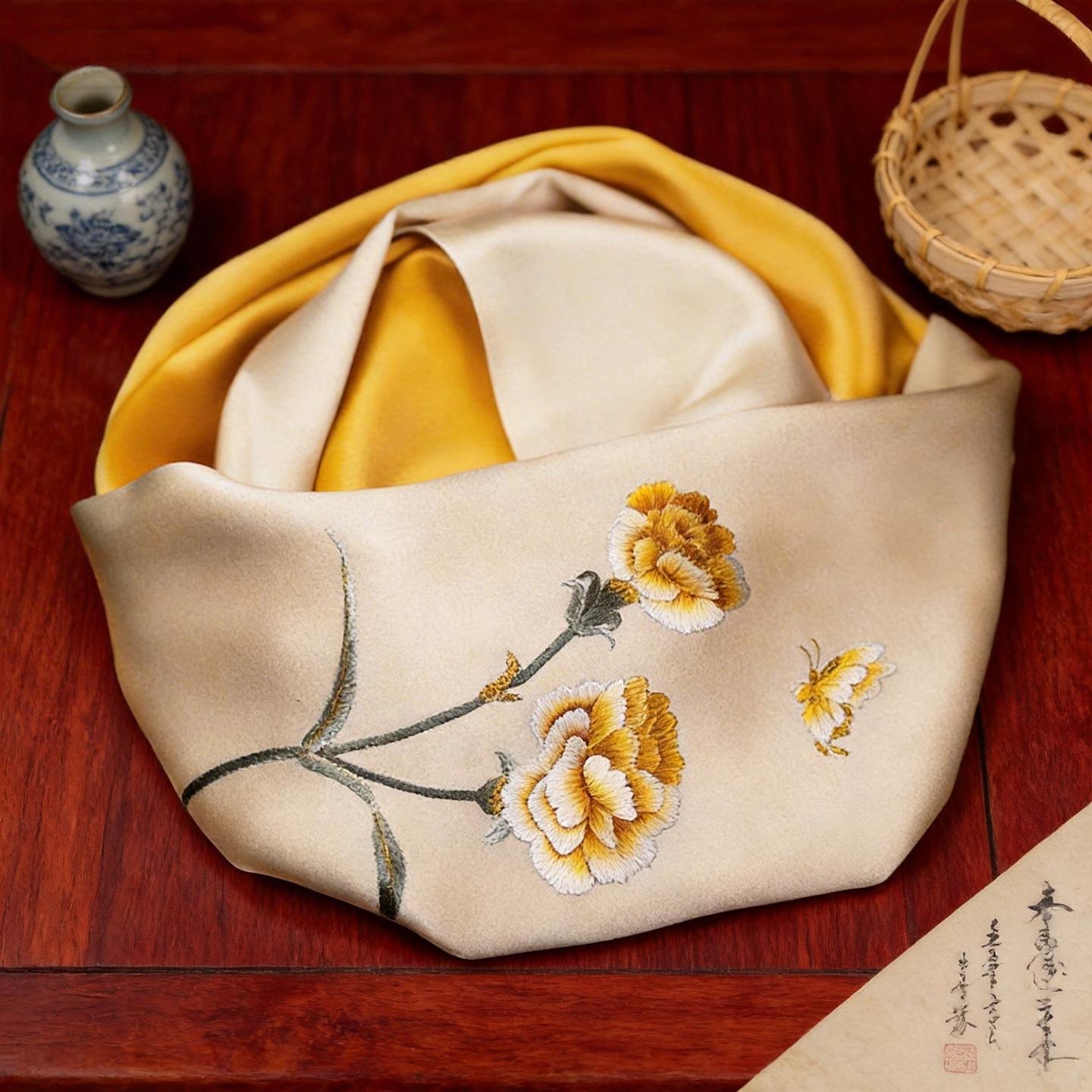 100% Mulberry Silk Suzhou Embroidery Silk Scarf Handmade Embroidery Long Scarf Mom Silk Scarf Versatile Cheongsam Shawl Premium Sense