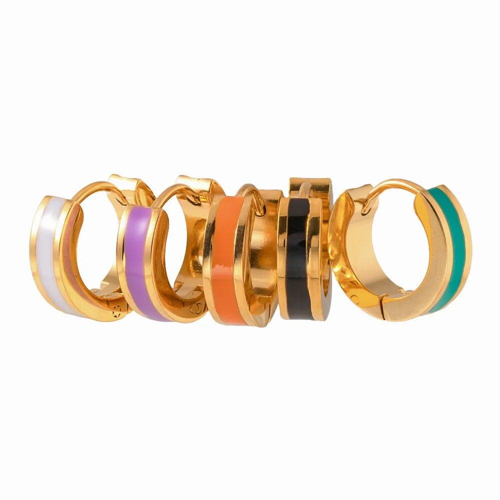 Colorful Enamel Stainless Steel Round Studs Earrings 2023 Stylish Charm Fashion Jewelry Women