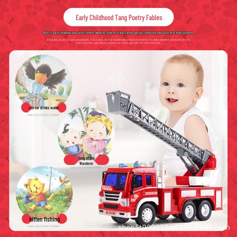 Literary Car Play: Fire Truck Simulation Toy with Sound, Light & Story – Inertial Ladder Truck for Kids