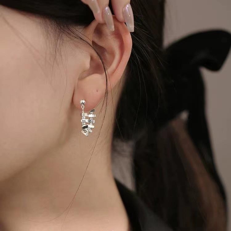 925 Sterling Silver Geometric Crushed Stud Earrings for Women - Korean Niche Design, Hot Selling Ear Jewelry
