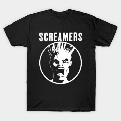 Men Black Print T-shirt The Screamers Band No-Cut Transfer Paper Print Cotton Tshirt - Men's Summer Cotton Graphic Tee