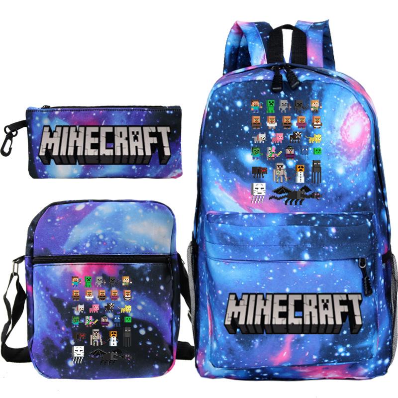 Minecraft Primary And Secondary School School Bag Children'S Backpack Backpack Shoulder Bag Pencil Case Three-Piece Set