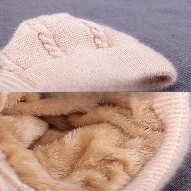 Hat and Scarf Set for Women Fashionable and Casual  Velvet and Thickened  Outdoor Warm  Windproof and Ear Protecting Woolen Hat