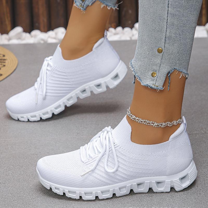 Fashion Women's Breathable Lightweight Running Shoes Plus Size Mesh Knitted Platform Sneakers Woman Fashion Non Slip White Tennis Shoes