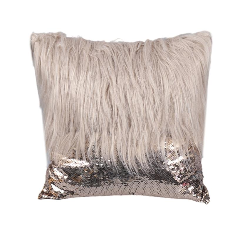 Fashion Long Furs Sequins Patchworks Decorative Cushions Cover Bling Embroidered Square Pillow Cover Cushions Case