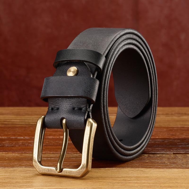 Men s Handmade Retro Genuine Leather Belt - Korean Style, Trendy & Casual for Jeans 105cm