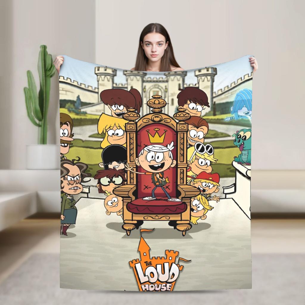 L-Loud Houses Familie Cartoon Plüsch Überwurf für Couch Sessel Sofa Bett Flugzeug Reise Flanell Tagesdecke Bettbezug