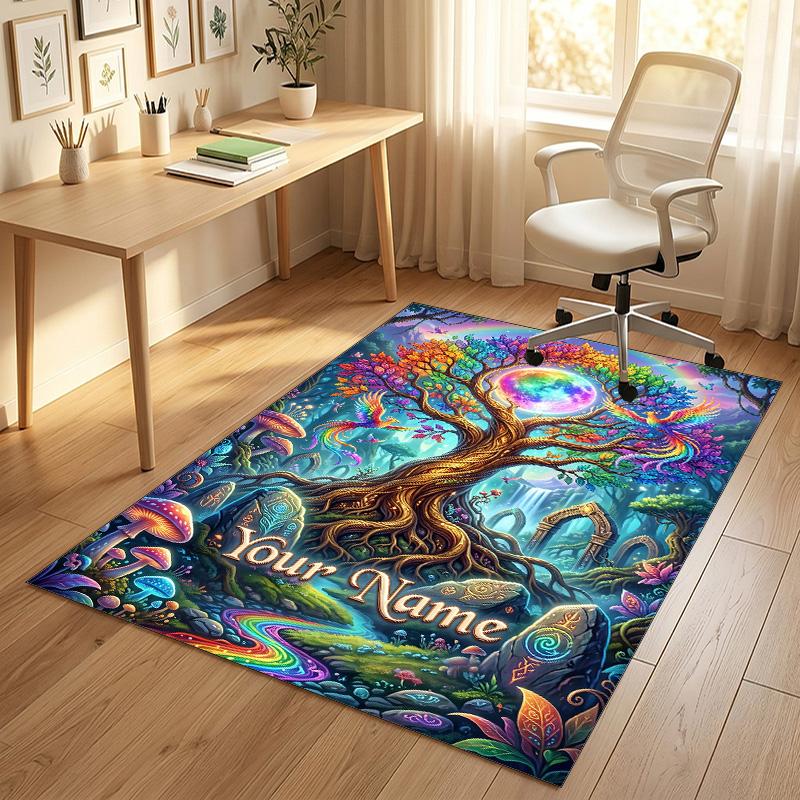 Forest Creatures Theme Soft Crystal Velvet Rug Custom Name & Text Print Non Slip Floor Rug for Bedroom Living Room