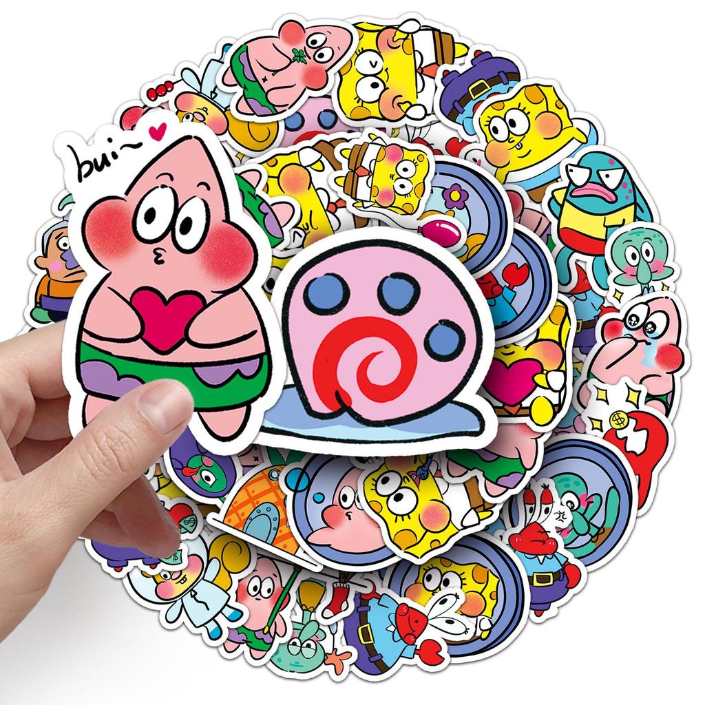 51-Piece Cute Cartoon SpongeBob, Patrick, and Mr. Krabs Waterproof Stickers Set for Journals