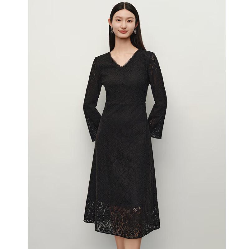 

ANNKAOU Women s Elegant V-Neck Lace Midi Dress L