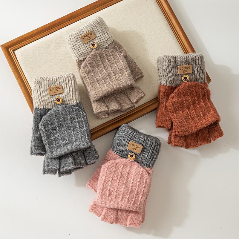Warm Gloves Female Autumn and Winter Riding Cute Winter Student Five-finger Knitting Winter Can Be Divided