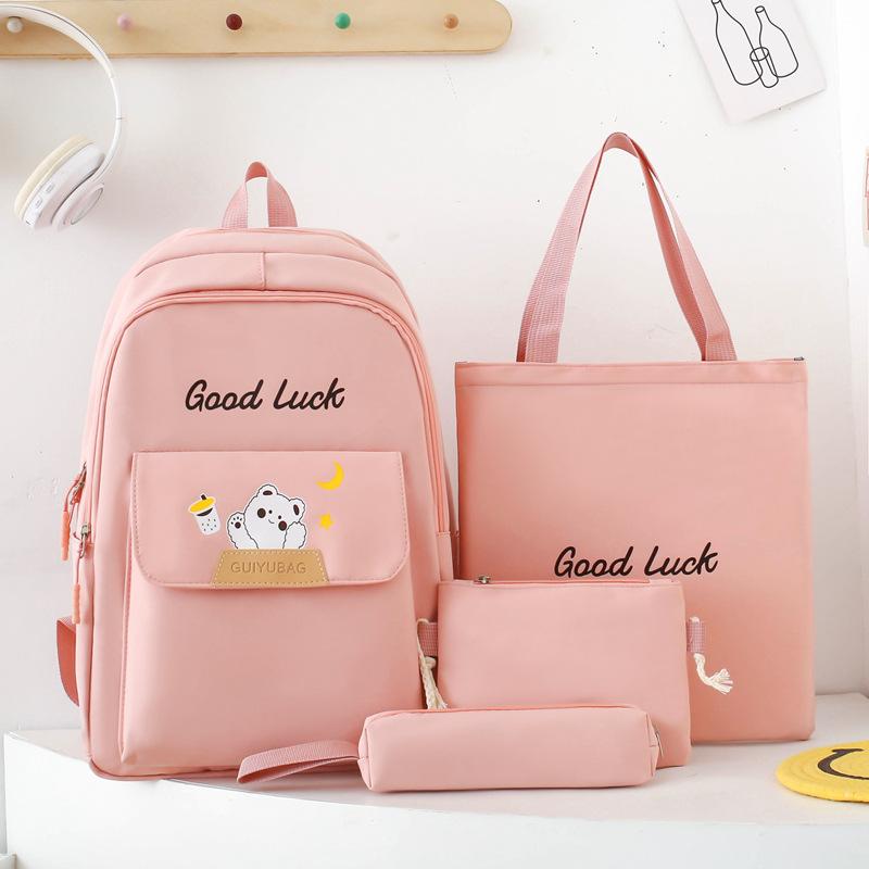 Large Capacity Backpack Simple Multi-functional Casual Backpack Girls Cute Solid Color Junior High School Student Schoolbag