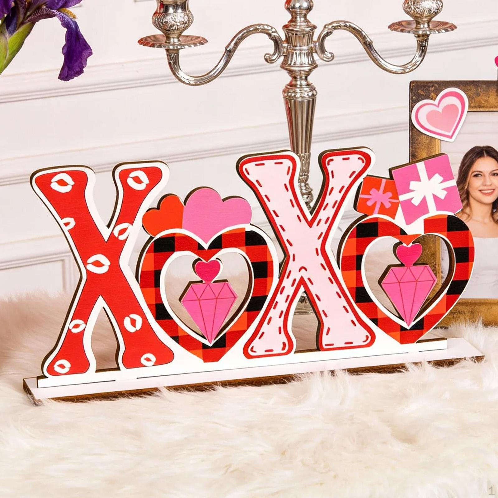 Valentine s Day Wooden Table Sign Gift Centerpiece for Anniversary Farmhouse X Shape