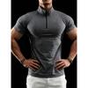 Men European Size Slim Fit Summer Half Zip Short Sleeve Ribbed Polo Shirt