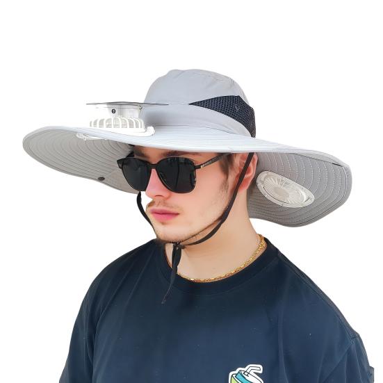Fan Hat Wide-Brimmed Outdoor Hat with Dual-Power Fan Design Solar USB Charging Hiking Cycling Fishing Sun Hat