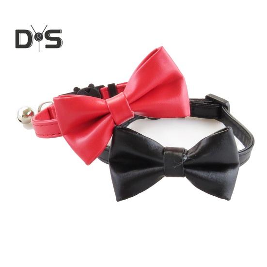 Cat Collar Adjustable Faux Leather Bowtie Pet Collar for Kitten Cats And Puppy Graduation Wedding Birthday Pet Party Collar with Copper Bell