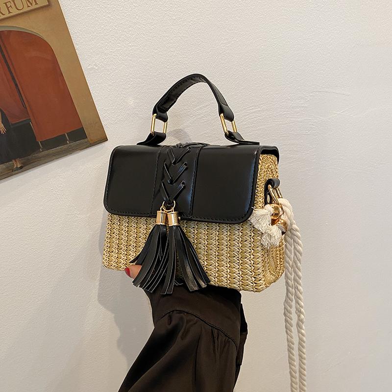 

Beach Straw Crossbody Bag For Women 2024 New Designer Boho Summer Bag Pu Leather Handbag And Purse Travel Cross Body Phone Bag 20cmX14cmX8cm чёрный