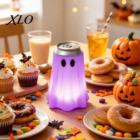 Party Supply for Halloween 3D Printed Ghost Can Holder, Glow?in?the?Dark Soda Beverage Table Decor Cup Cover, Cute Tabletop Supplies Drink