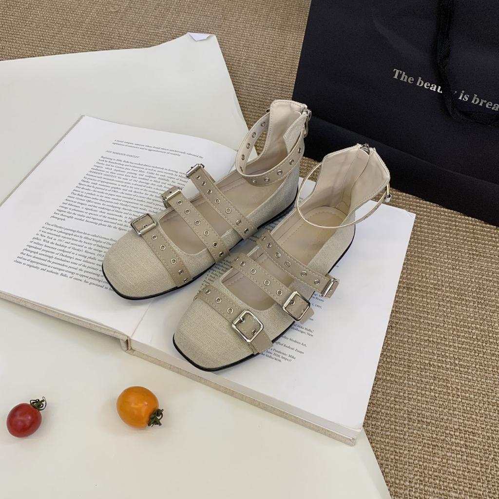 2025 new square head belt buckle shallow mouth soft sole college style versatile fashion women's single shoes