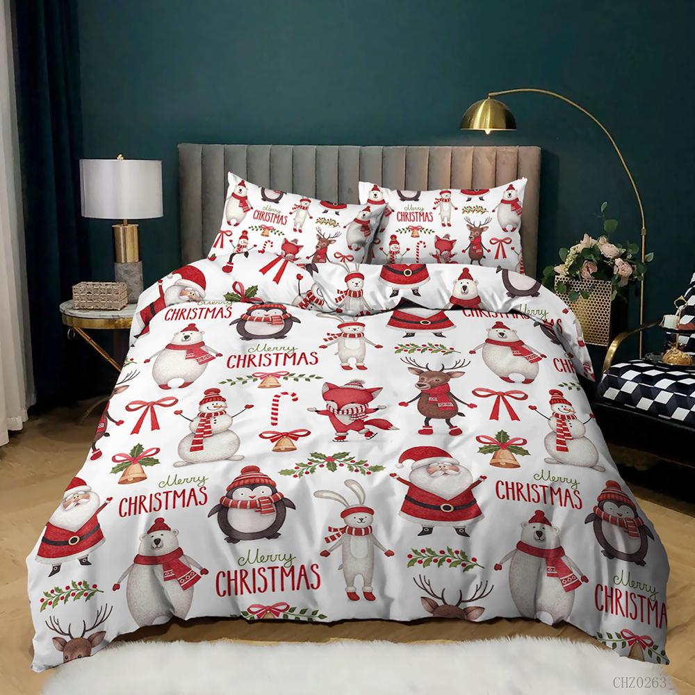 Christmas Duvet Cover Set Winter Snowman Santa Claus Christmas Stocking Bedding Set Double Queen King Size Polyester Qulit Cover