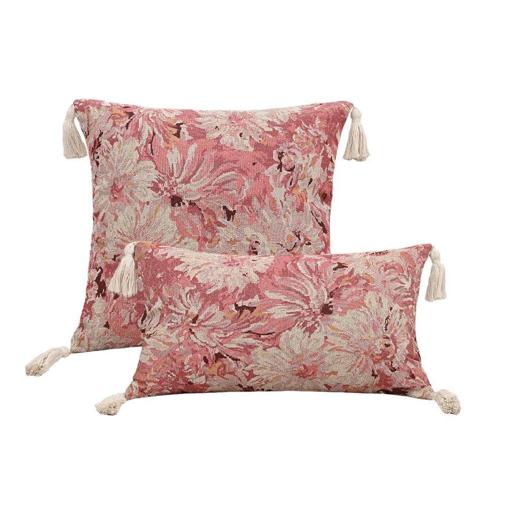 Retro European Style Cotton Linen Flower Cushion Pillowcase Living Room Sofa Backrest High Precision Jacquard Cushion Cover