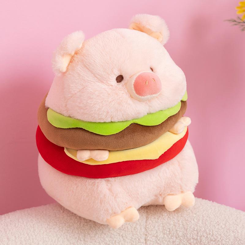 Cute, Pink and Multi-layered Hamburger, Cute Piggy Doll Plush Toy, Birthday Gift, Festival Pillow Sand