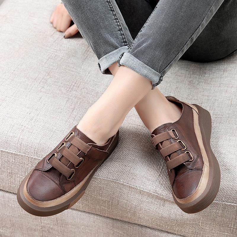 Fashion GKTINOO Genuine Leather Retro Women Sneakers Casual Flat Ladies Shoes high quality Comfortable Women's Flat Shoes