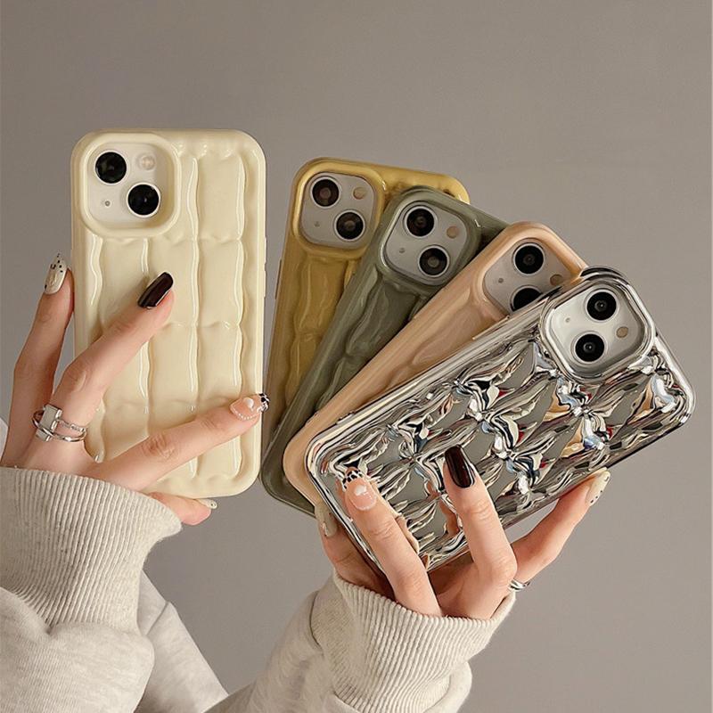 3d Plating Silver Bread Air Cushion Phone Case For Iphone 14 13 12 11 Pro Max Solid Color Shockproof Soft Silicone Cover