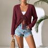 European and American Cable Knit Cardigan for Women, Early Autumn Thin V-Neck Tied Bow Long Sleeve Short Sweater Jacket