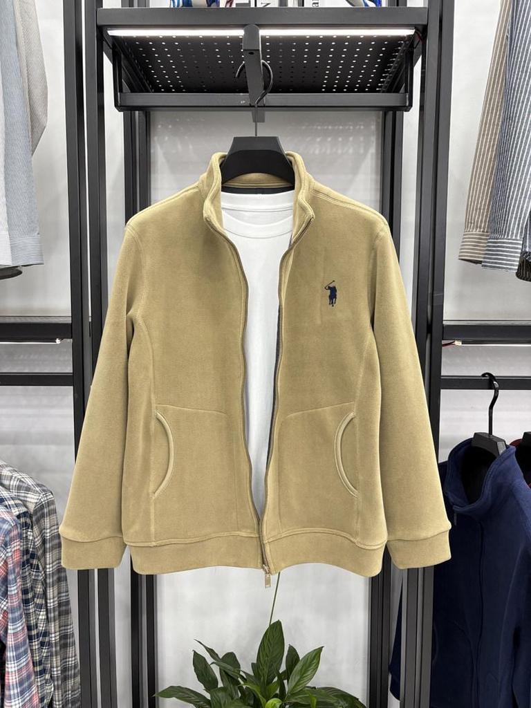 Men's Double-Sided Berber Fleece Stand Collar Jacket with Embroidery – Classic American Style