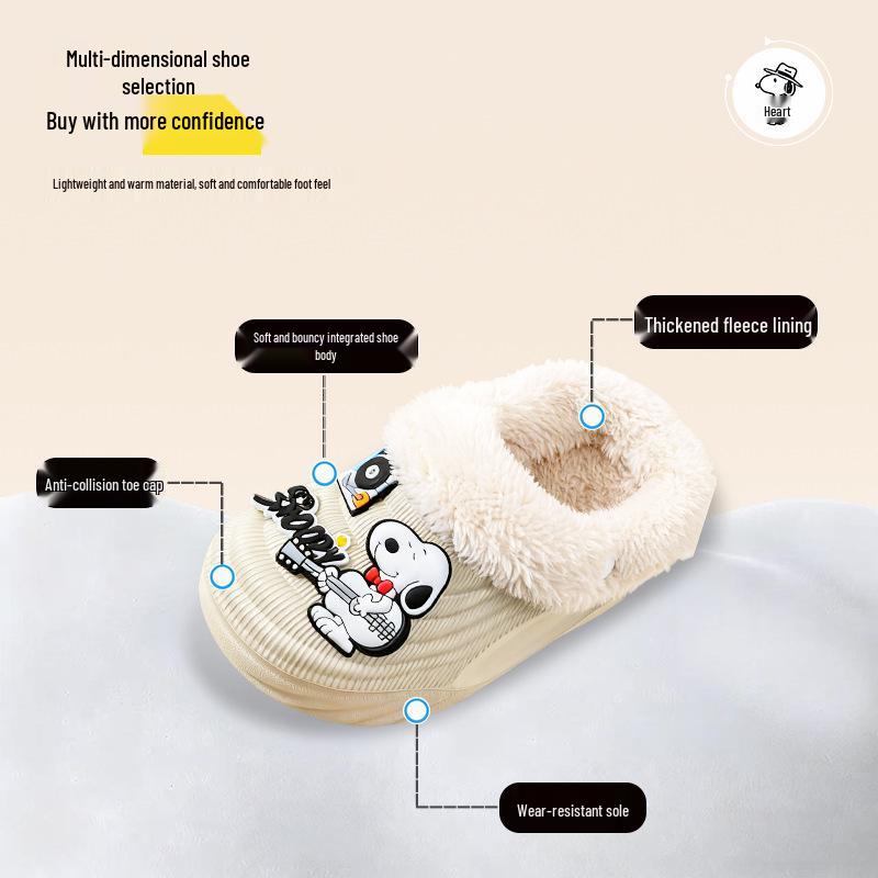 Snoopy EVA Kinder Winter Samt Warm Rutschfest Abnehmbar Cartoon Hausschuhe - Eltern-Kind Passend Baumwolle