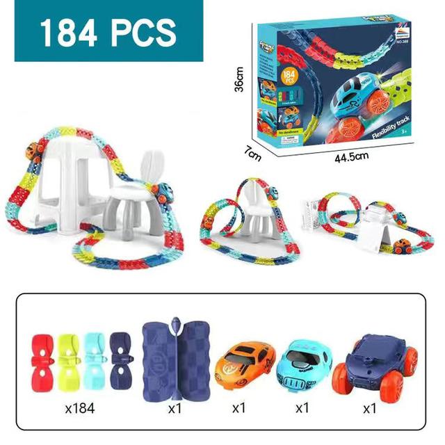 

184pcs Changeable Track With LED Light Race Car Flexible Railway Toys Kit Car Diy Assembled Racing Track Toys for Kids Gifts