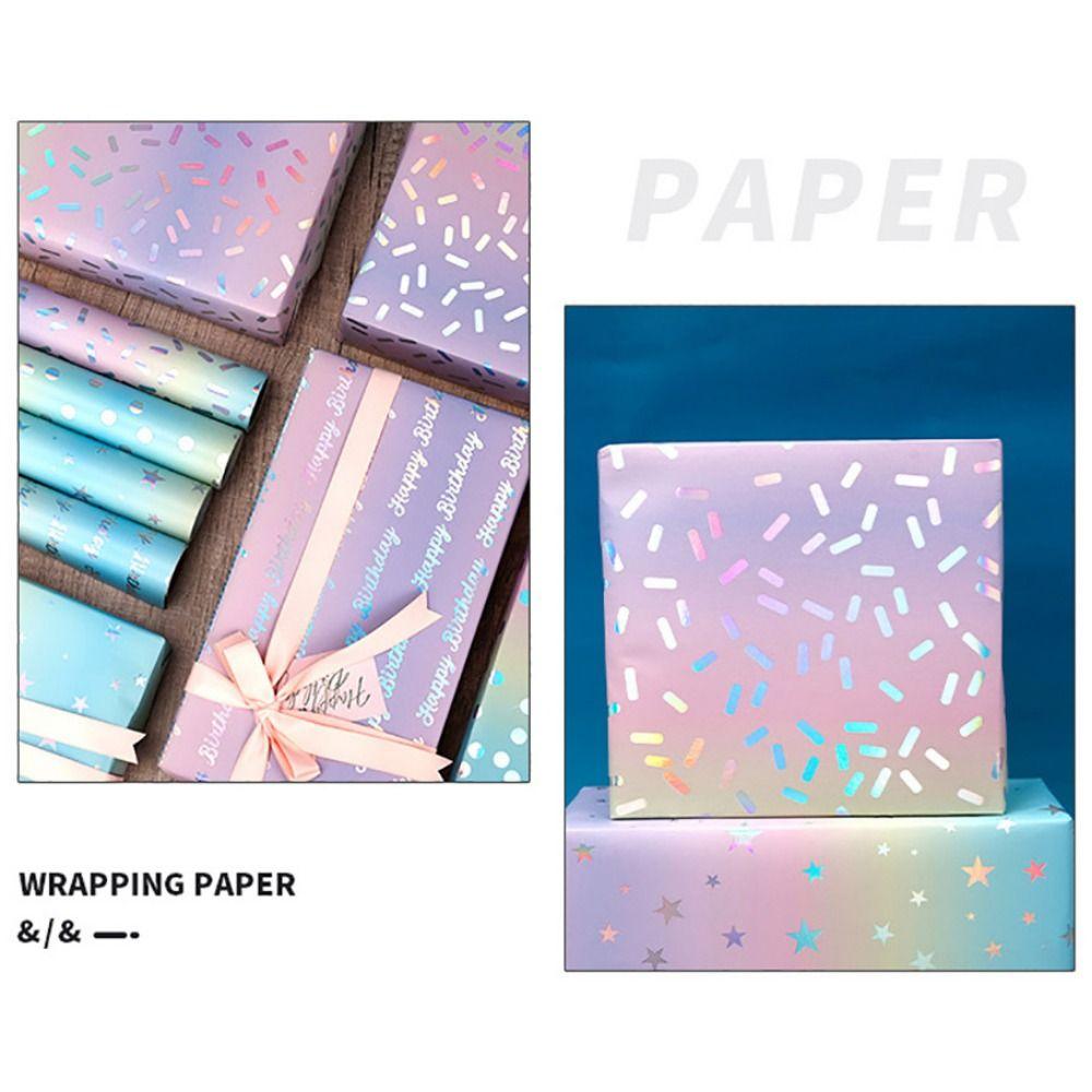 Colorful Gift Wrapping Paper Shimmery Star Dots Happy Birthday Iridescent Holographic Paper Roll Format DIY Wrapping Paper