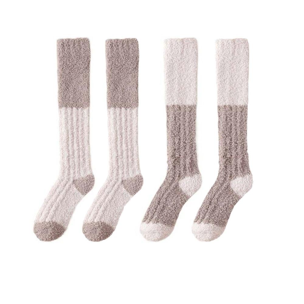 

2Pairs Thicken Warm Floor Plush Stockings Sleeping Long Tube Socks Coral Fleece Stockings Couple Style 3