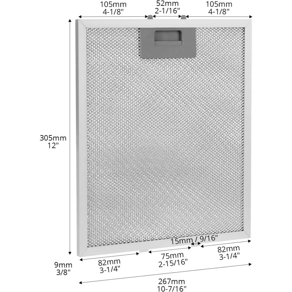 Confezione da 2 Filtri Metallici a Rete Universali per Cappa da Cucina 305 x 267mm, Filtri in Alluminio a 5 Strati per Cappa Aspirante