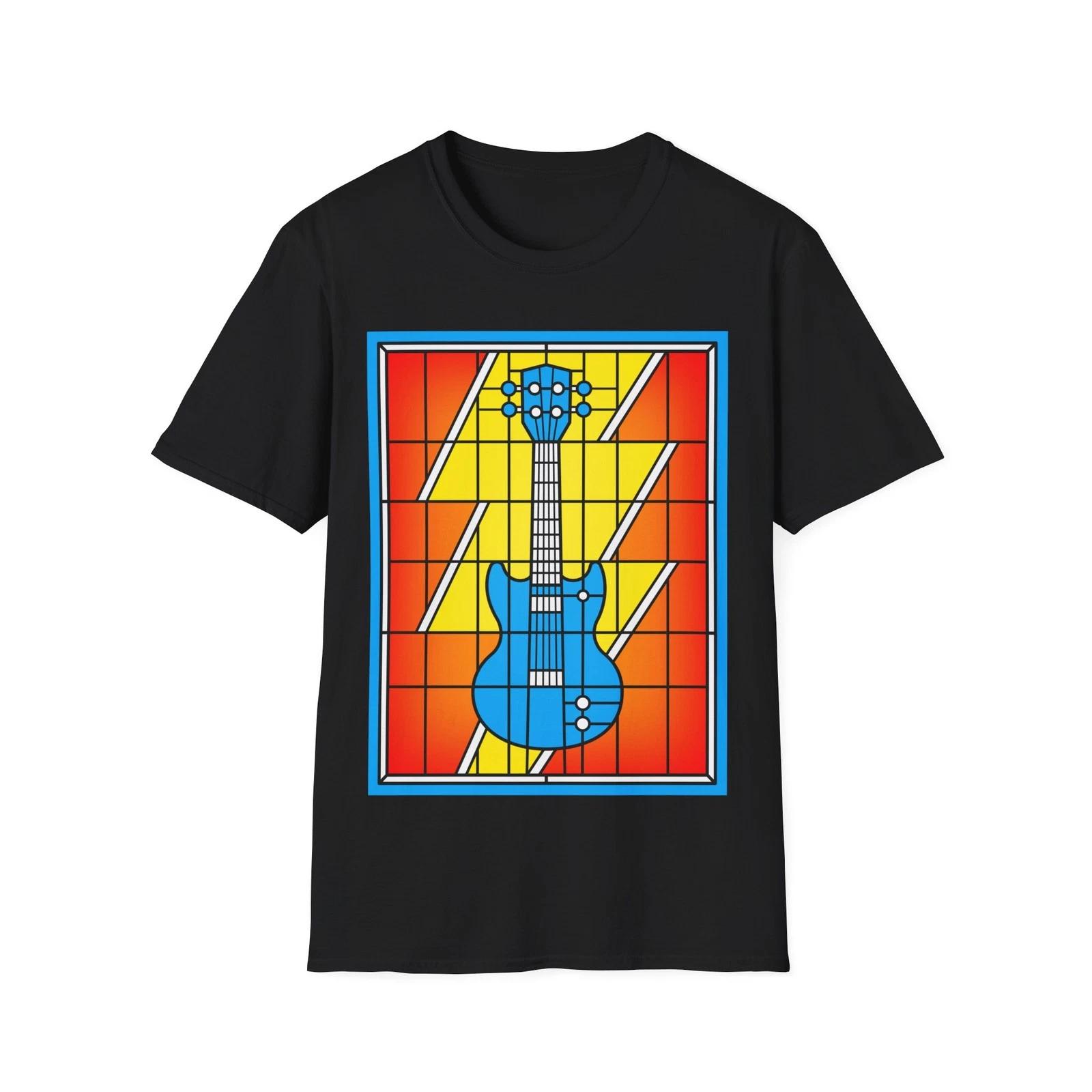 Stained Glass Guitar T-Shirt, Rock and Metal Music Graphic Tee, Regular Fit Top S