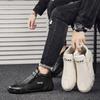 Side Zippers Men Shoes Fashion Breathable Flat Shoe High-top Leather Casual Shoes Solid Color Outdoor Walking Shoe Sneakers Male