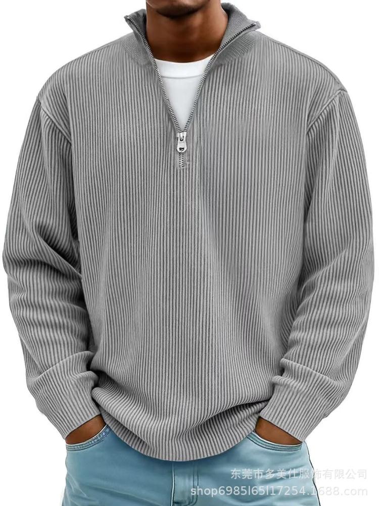 Men's Light Blue Half-Zip Knit Polo with Ribbed Texture