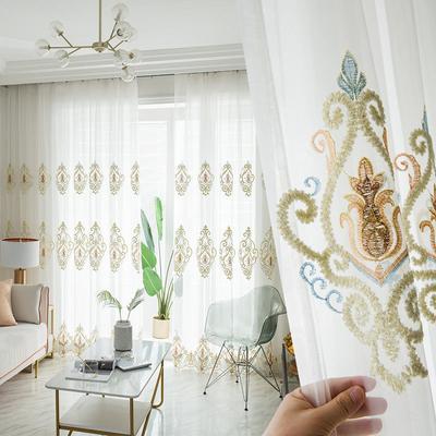 Europäischer Stil Vintage Luxus Transparente Bestickte Vorhänge, Mit einem Stangensaum zur Aufhängung, Geeignet für Wohnzimmer, Esszimmer