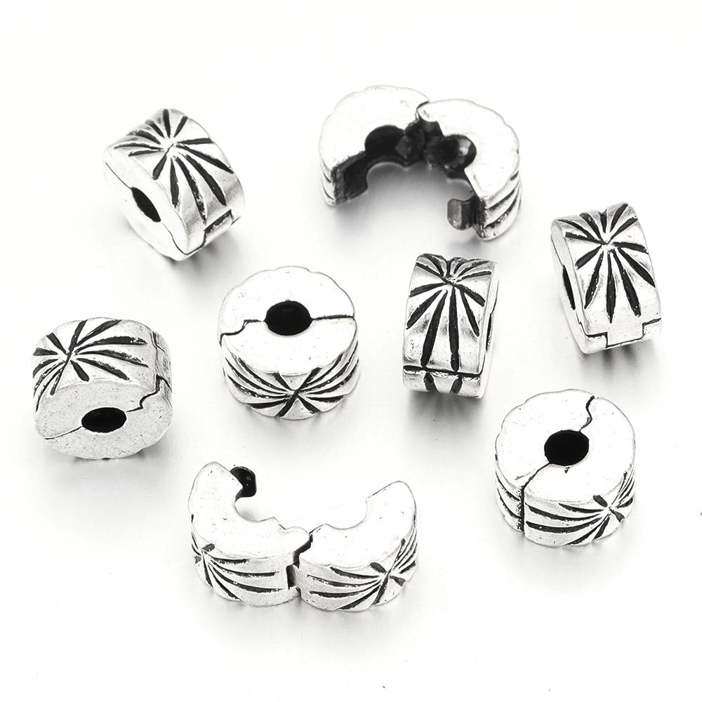 5pcs Positioning Buckle Multiple Styles Ancient Silver Fixed Clip Big Hole Spacer Beads For Jewelry Making DIY Bracelet Necklace