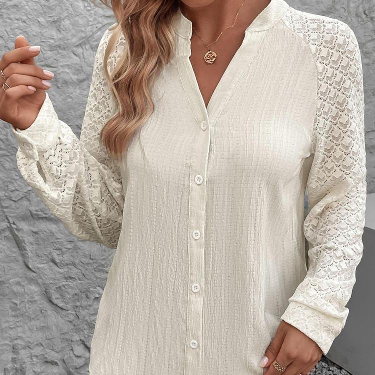 Casual V-Neck Long Sleeve Chiffon Blouse Top for Women Print Streetwear Tee Ladies