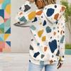 Kadın Plus Beden Uzun Kollu İpli Kapüşonlu Sweatshirt Soyut Baskılı Kanguru Cepli Pullover