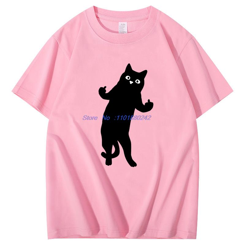 Cat Middle Finger Funny Gift Graphic T Shirts Summer Cotton New Shirts And Tshirts Unisex Streetwear Breathable Print T Shirt