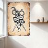 Vintage Barbershop Metal Tin Sign, Beige Weathered Retro Scissors & Shave Ribbon Banner Art Decor for Home Man Cave Cafe Pub