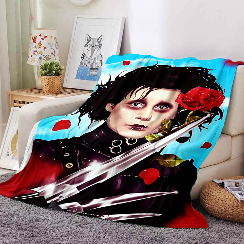 Edward Scissorhands Rose Art Flannel Blanket Super Soft Warm Cozy Blanket for Sofa Bed Office Travel All‑Season Home Decor Gift