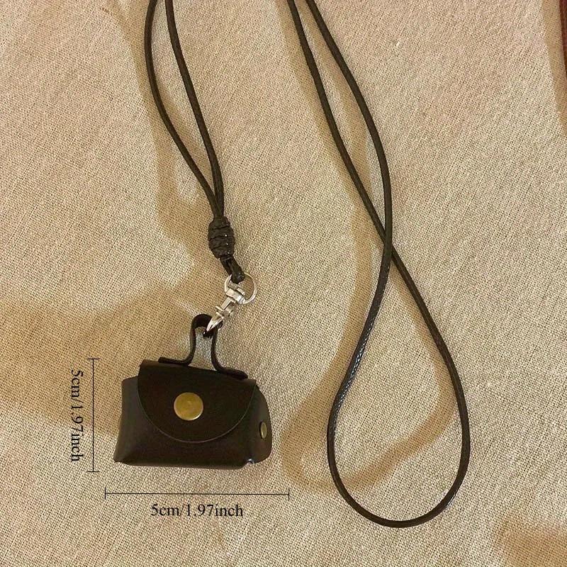 Mini Leather Coin Purse Pendant Necklace for Women Vintage Adjustable Leather Rope Sweater Chain Necklace Jewelry Gifts
