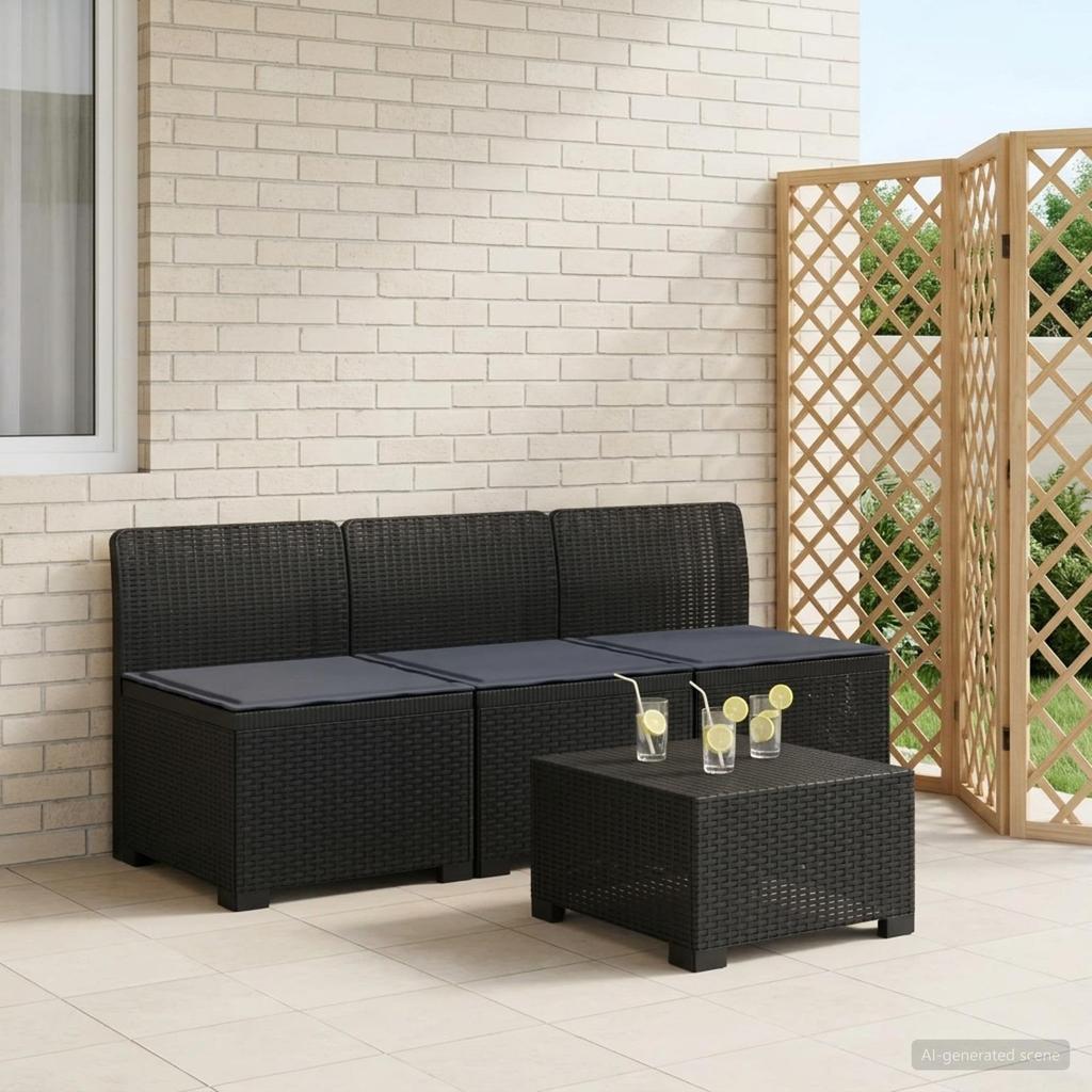 3 Seater Garden Sofa with Cushions Rattan Look PP Anthracite